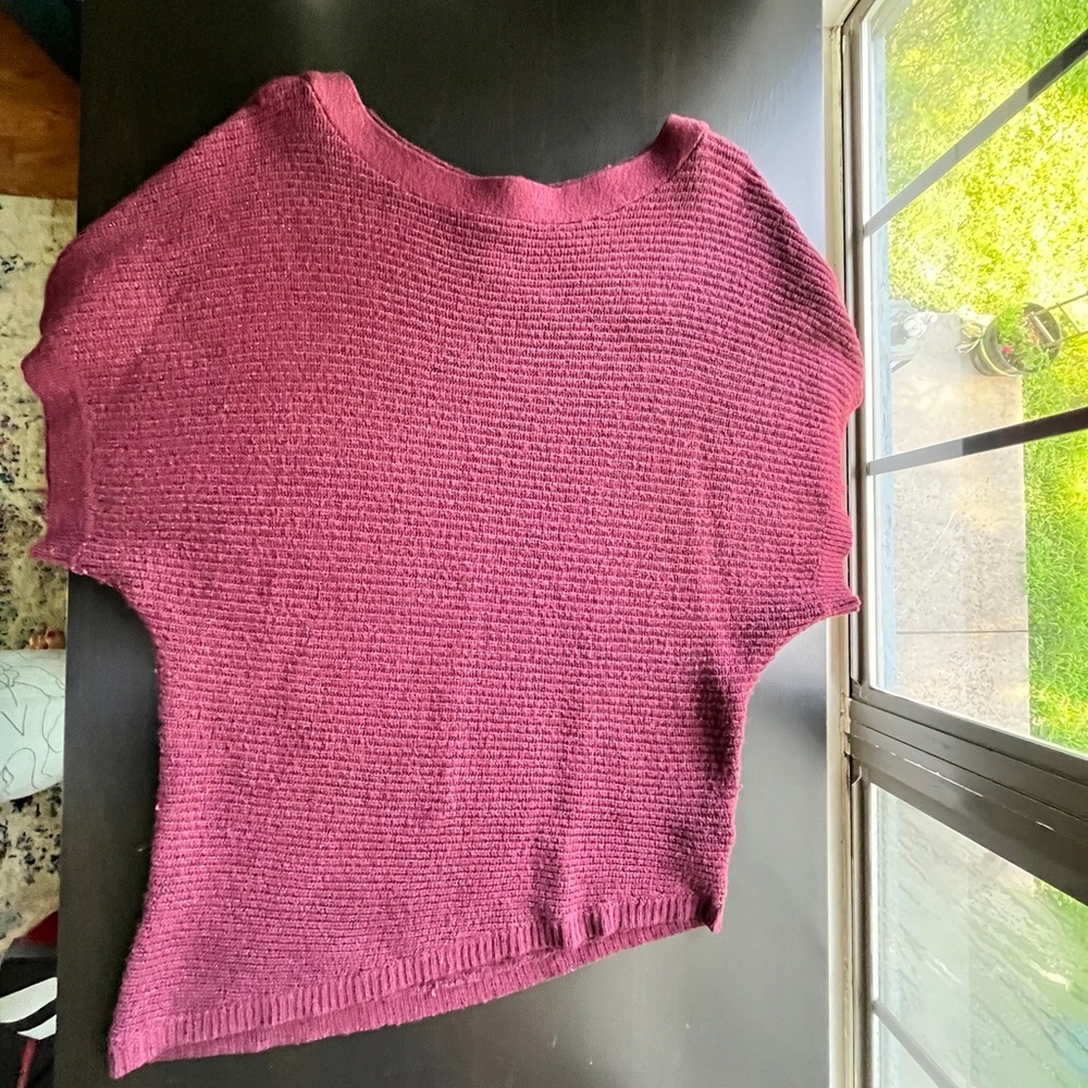 White House Black Market Wine Boatneck Asymmetrical Hem Dolman-Sleeve Sweater - Picture 6 of 10